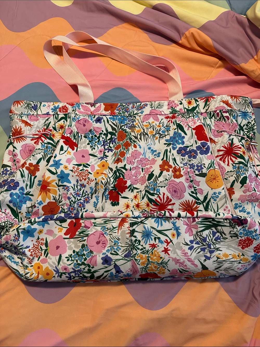 Floral Canvas Tote Bag in Multicolor